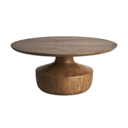 Kortárs stílusú, fenyőfából készült, 90 cm átmérőjű, vázaformájú dohányzóasztal