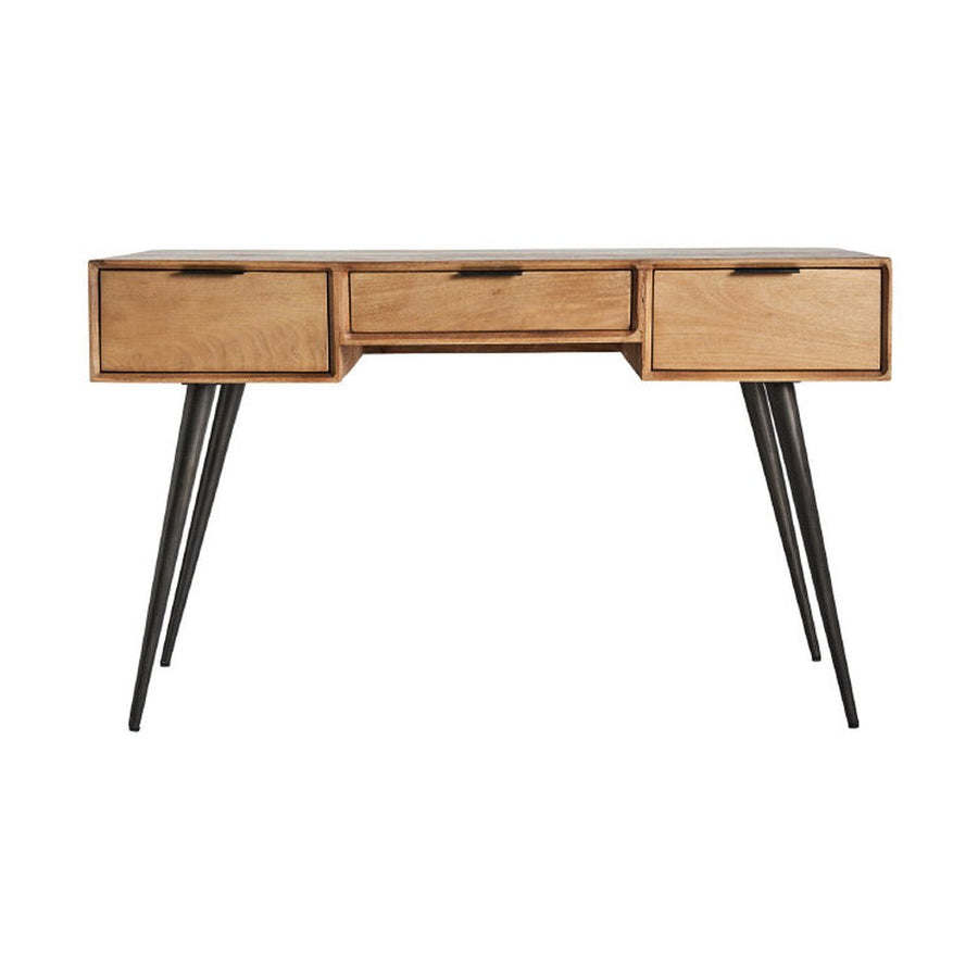 Loft stílusú, mangófából készült íróasztal fekete színű fém lábakon.