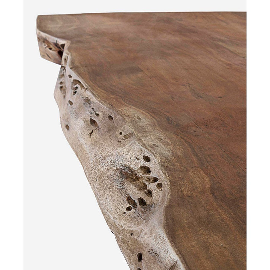 Kortárs stílusú akácfa étkezőasztal asztallap részlete.