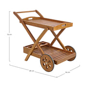 Akácfából készült, olajozott felületkezelésű kerti szervírozó kocsi.