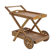 Akácfából készült, olajozott felületkezelésű kerti szervírozó kocsi.