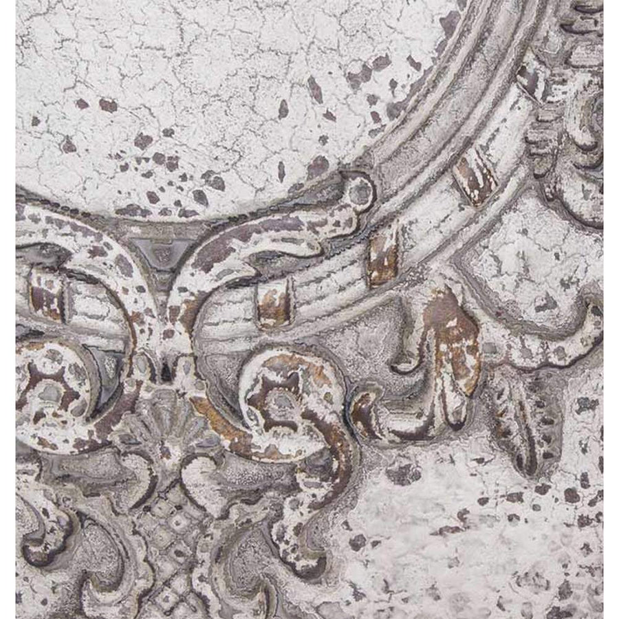 Shabby Chic stílusú, antikolt felületű, repedésekkel tarkított,, stukkókkal díszített krém színű fa falpanel