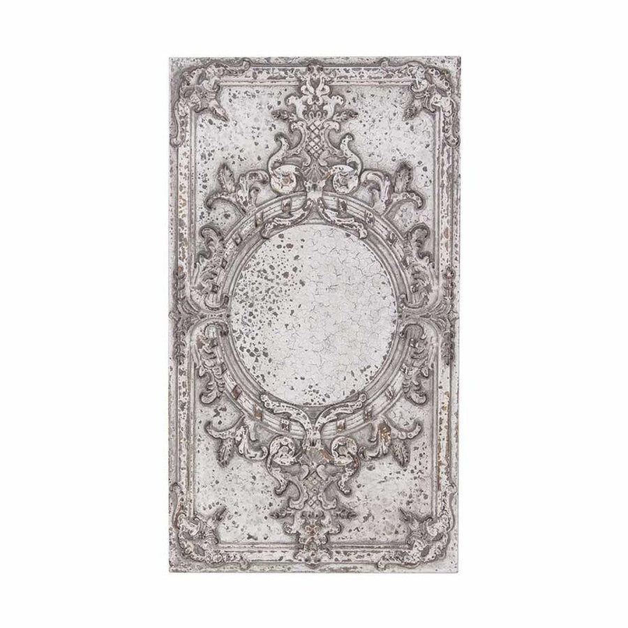 Shabby Chic stílusú, antikolt felületű, repedésekkel tarkított,, stukkókkal díszített krém színű fa falpanel