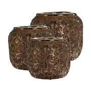 Aranyszínű barokk dombormintával díszített, modern, glamour stílusú kerámia kaspó.