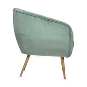 Art Deco stílusú, jáde zöld színű bársonnyal kárpitozott fotel, arany színű fém lábakkal