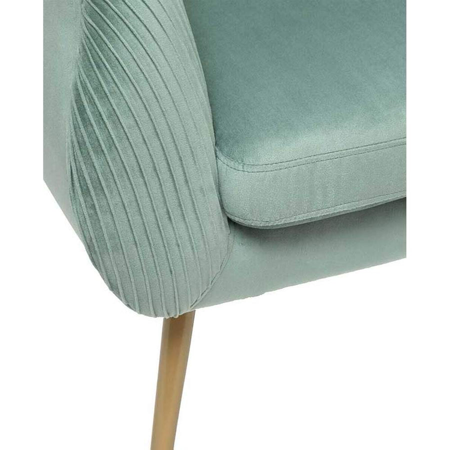 Art Deco stílusú, jáde zöld színű bársonnyal kárpitozott fotel, arany színű fém lábakkal