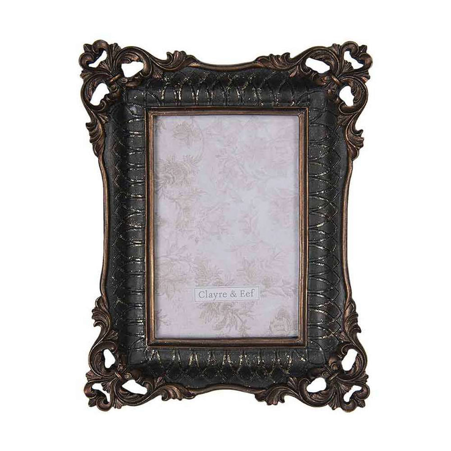 Klasszikus stílusú, barokkos díszítésű fekete és óarany színű asztali-fali fényképtartó képkeret