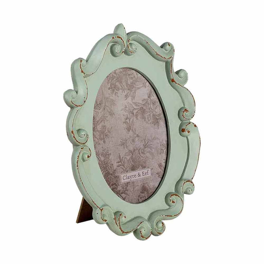 Vintage stílusú, ovális formájú, menta zöld színű asztali fényképtartó