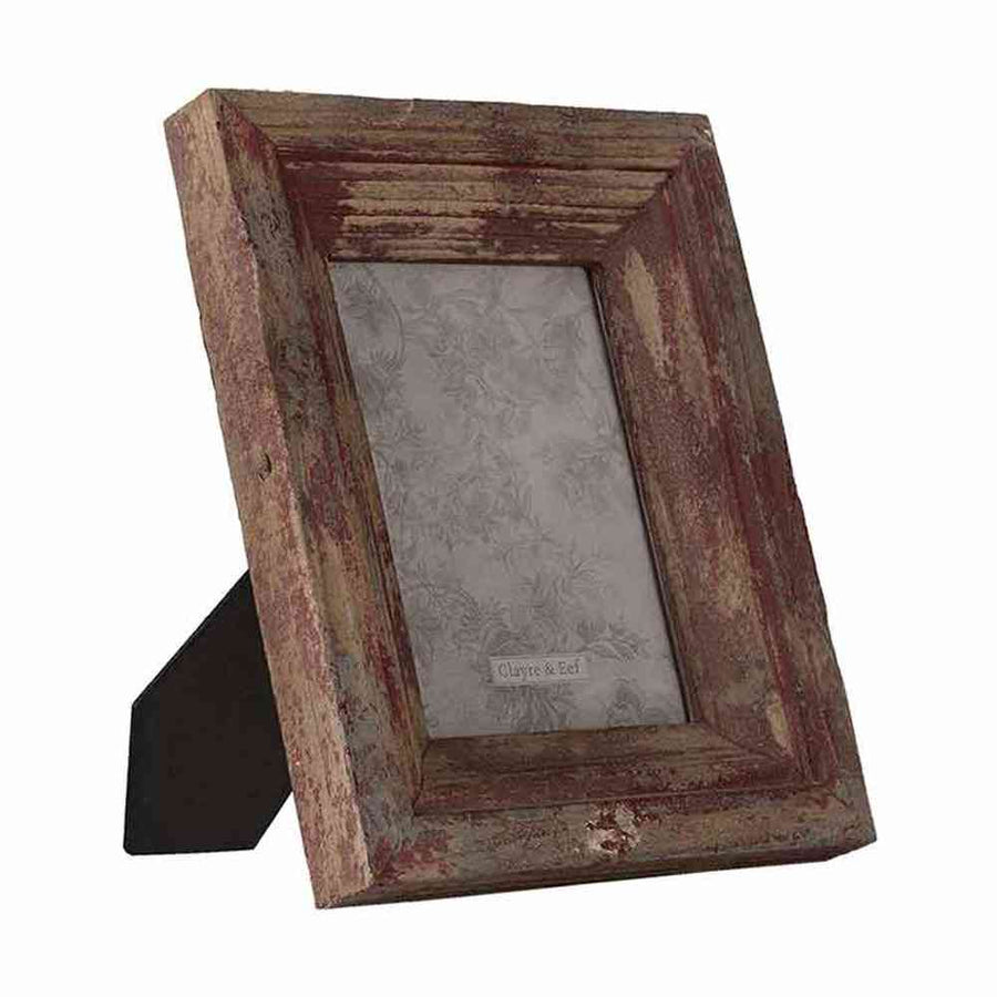 Vintage stílusú, fából készült, antikolt felületű bordó színű asztali fényképtartó képkeret