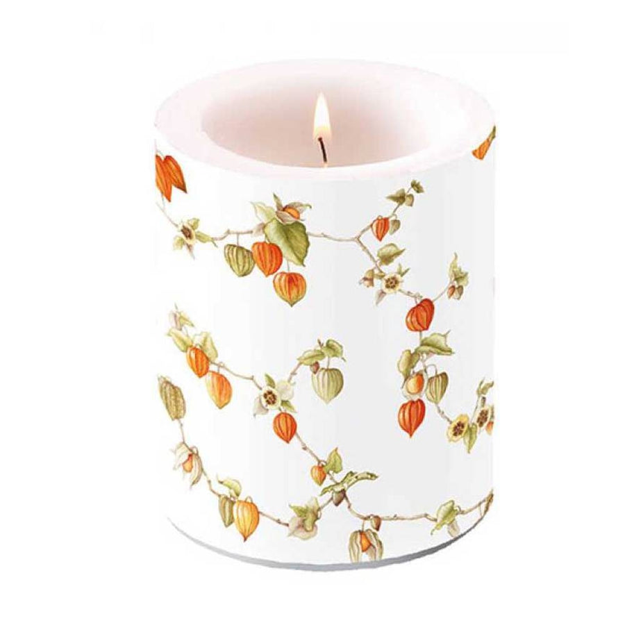 Vintage stílusú, őszi hangulatú termésekkel díszített, extra minőségű, átvilágítós tömbgyertya