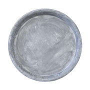 Rusztikus, vidéki stílusú, 38 cm átmérőjű, antikolt felületű szürke színű bádogtálca