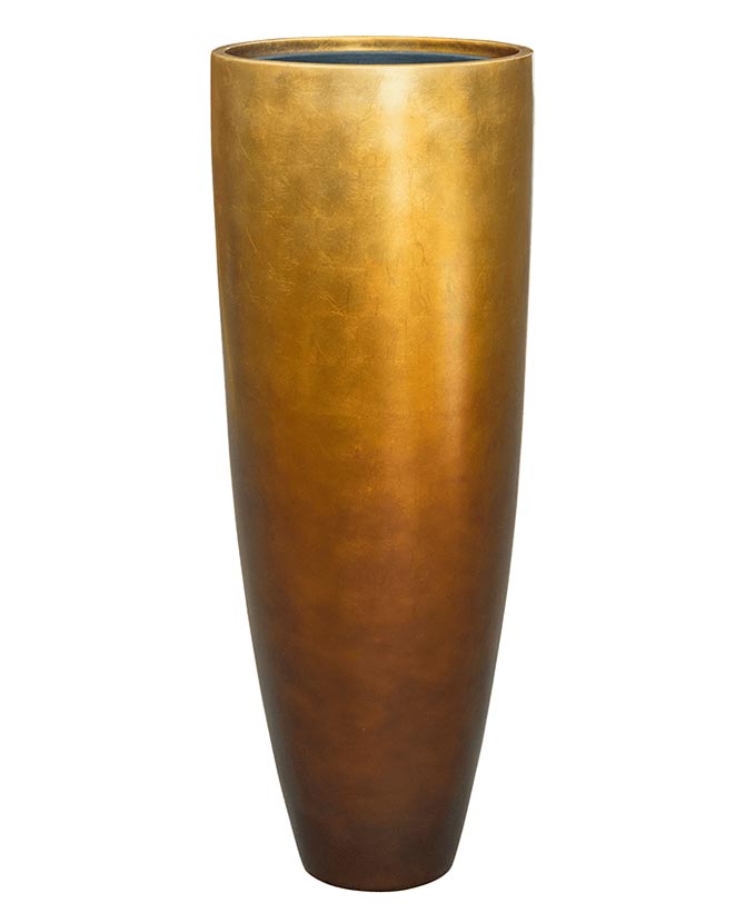 BAQ Metallic kompozit óriás kaspó 34x90 cm, matt mézszínű, kézzel készített dizájn kaspó beltéri használatra.