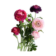 Fukszia, pink és lila színű, 3 különálló szálból álló mű boglárka mix, nyílt és bimbos virágfejekkel.