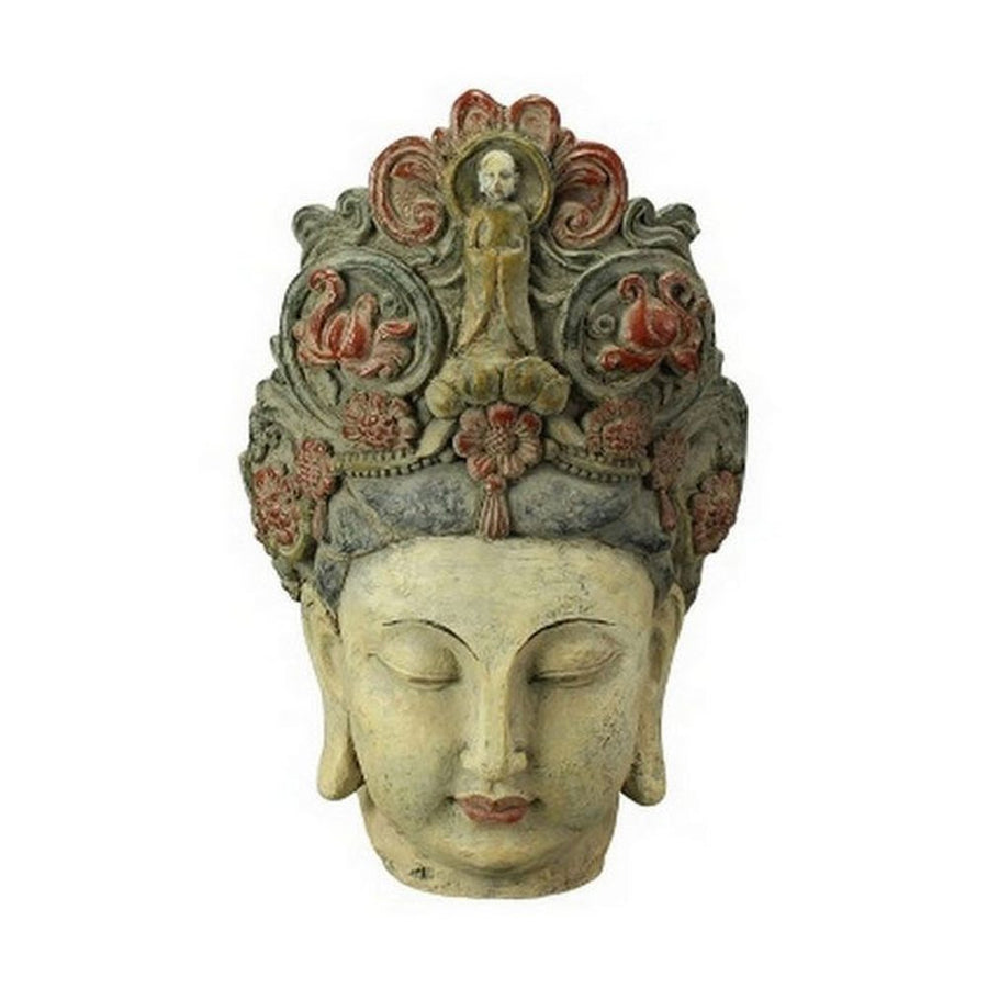 Oriental stílusú, kézzel festett, antik felületű Buddha fej szobor