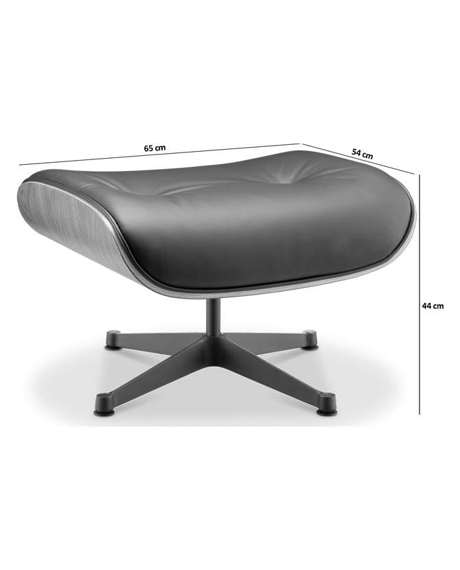 Eames Lounge Chair inspirálta pihenő fotel dió furnér fafelülettel, bőr kárpittal.