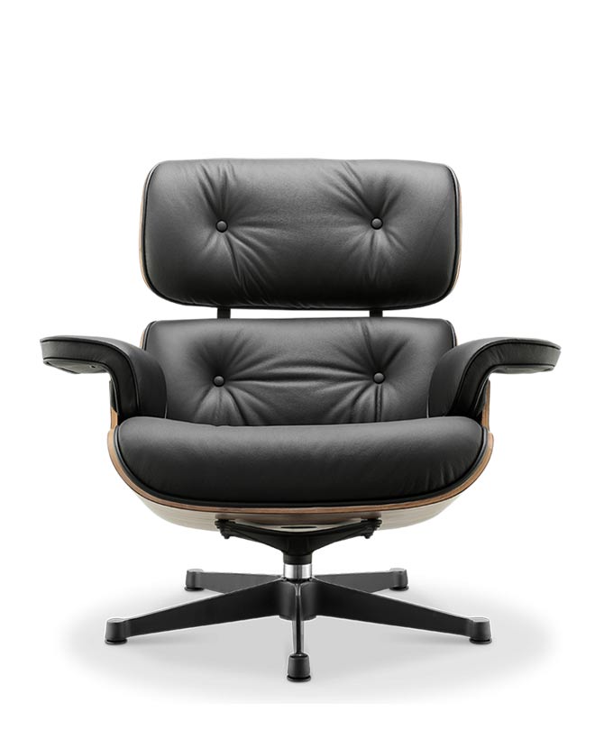 Eames Lounge Chair inspirálta pihenő fotel dió furnér fafelülettel, bőr kárpittal.