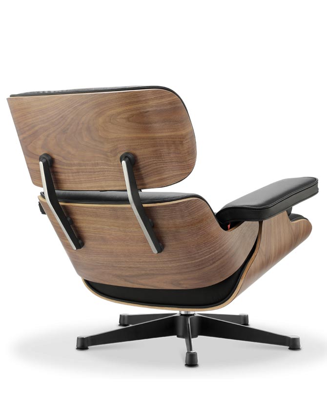 Eames Lounge Chair inspirálta pihenő fotel dió furnér fafelülettel, bőr kárpittal.