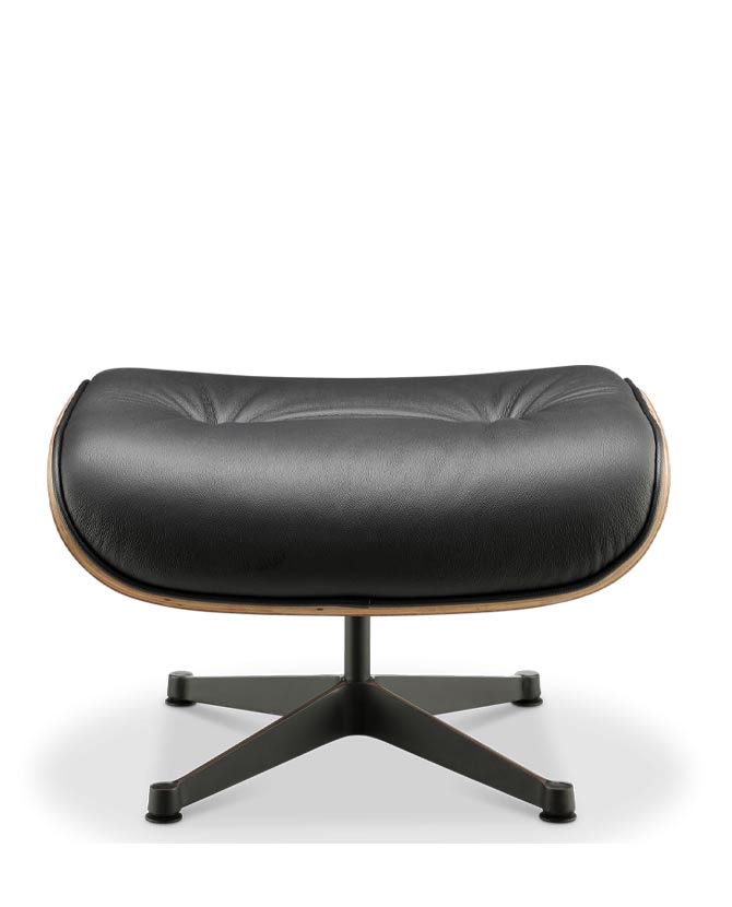 Eames Lounge Chair inspirálta pihenő fotel dió furnér fafelülettel, bőr kárpittal.
