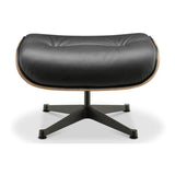 Eames Lounge Chair inspirálta pihenő fotel dió furnér fafelülettel, bőr kárpittal.