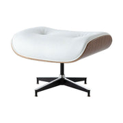 Eames Lounge Chair inspirálta ottomán dió furnér fafelülettel, fehér bőr kárpittal.
