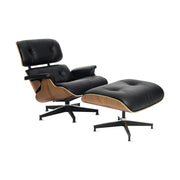 Eames Lounge Chair inspirálta pihenő fotel dió furnér fafelülettel, bőr kárpittal.