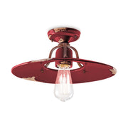 Rusztikus, vidéki stílusú, antikolt felületű mázas kerámiából és fémből készült, kézműves mennyezeti lámpa.