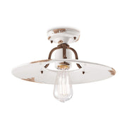 Rusztikus, vidéki stílusú, antikolt felületű mázas kerámiából és fémből készült, kézműves mennyezeti lámpa.