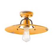 Rusztikus, vidéki stílusú, antikolt felületű mázas kerámiából és fémből készült, kézműves mennyezeti lámpa.