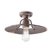 Rusztikus, vidéki stílusú, antikolt felületű mázas kerámiából és fémből készült, kézműves mennyezeti lámpa.