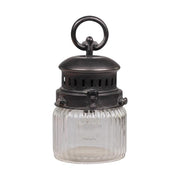 Vidéki, Country, Vintage stílusú barázdált üvegű dekor fémlámpa időzíthető LED izzóval