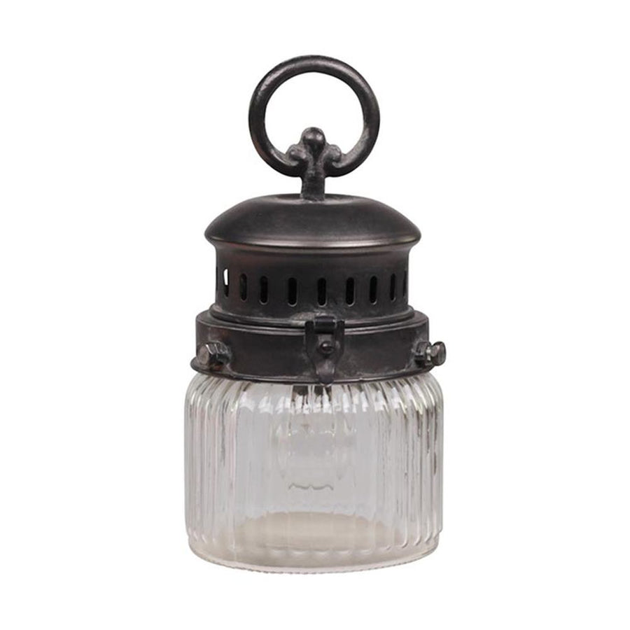 Vidéki, Country, Vintage stílusú barázdált üvegű dekor fémlámpa időzíthető LED izzóval