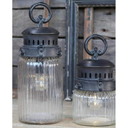 Vidéki, Country, Vintage stílusú barázdált üvegű dekor fémlámpa időzíthető LED izzóval