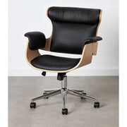 Prémium kategóriás, modern illetve loft stílusú, állítható magasságú, dió furnéros, fekete műbőr kárpitú, kerekes irodai vezetői forgószék