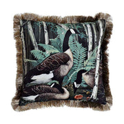 Vintage stílusú, vadludakkal díszített díszpárna óarany színű rojtszegéllyel