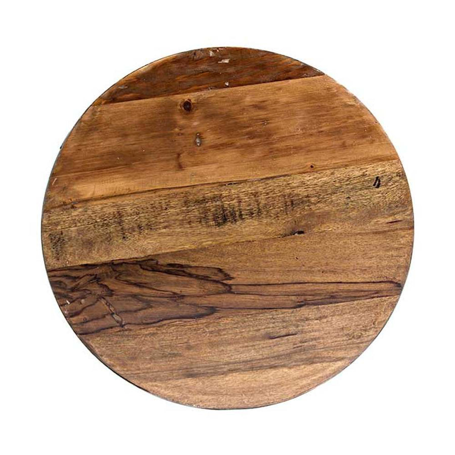 Kortárs stílusú, félgömb alakú, újrahasznosított fémből és fából készült dohányzóasztal.