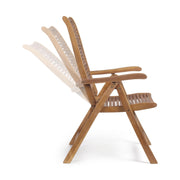 Akácfából készült, dönthető háttámlájú kerti karosszék.