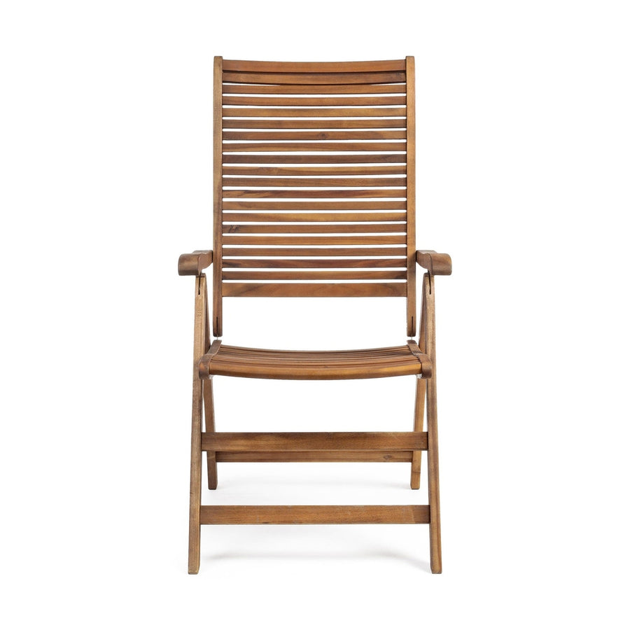 Akácfából készült, dönthető háttámlájú kerti karosszék.