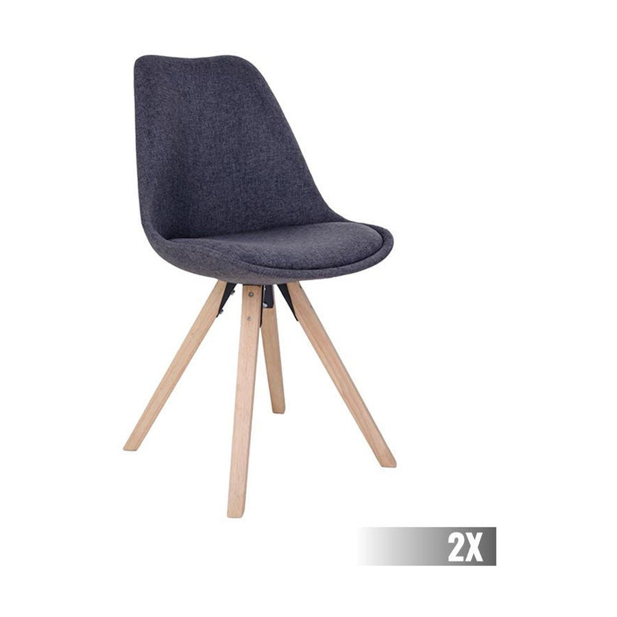 Skandináv stílusú, kagylóhéj formájú, szürke színű textillel kárpitozott étkezőszék, kaucsukfa lábakkal.