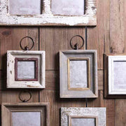 Vidéki vintage stílusú, fából készült, antik szürke és arany színű fali fényképtartó képkeret