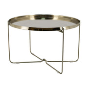 Réz színű, kör alaprajzú, modern stílusú fém kisasztal