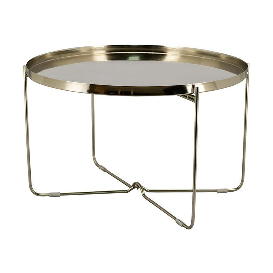 Réz színű, kör alaprajzú, modern stílusú fém kisasztal