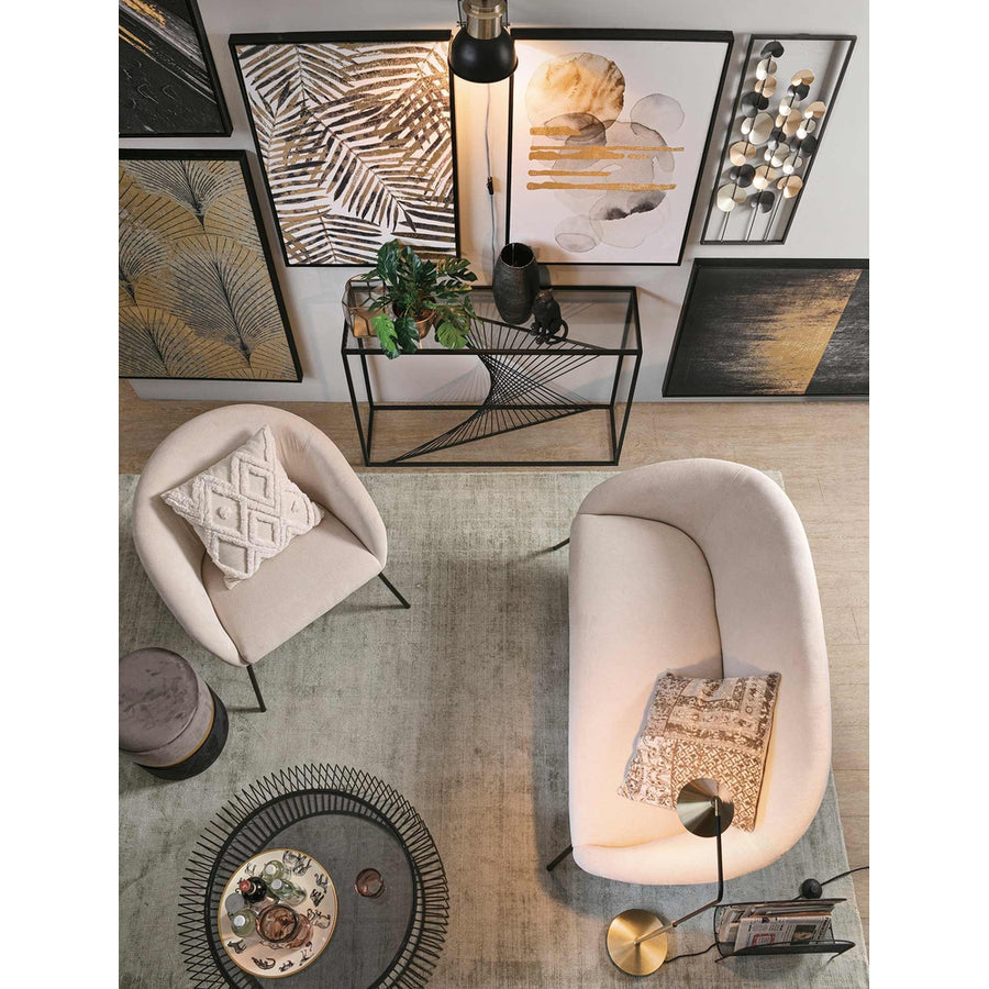 Porfestett, fekete színű acélból készült, sötét színű edzett üvegű, modern, kortárs stílusú kör alakú dohányzóasztal.