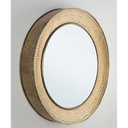 Antikolt felületű, arany színű, kör alakú fém tükör.