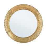 Antikolt felületű, arany színű, kör alakú fém tükör.