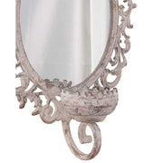 Vintage stílusú, antikolt fém falitükör gyertyatartóval