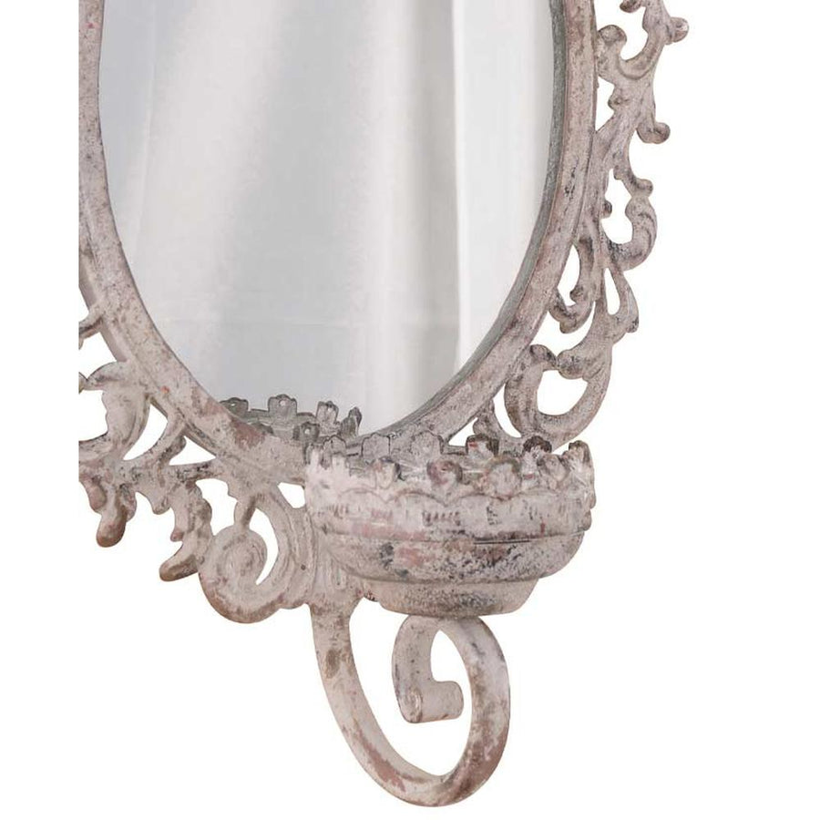 Vintage stílusú, antikolt fém falitükör gyertyatartóval