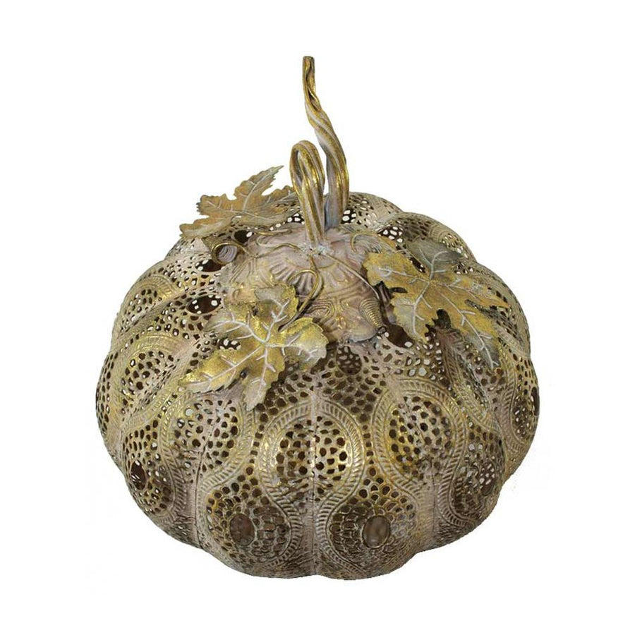 Keleti stílusú, sárgaréz színű fémcsipkéből készült, kézműves, tök formájú lámpás