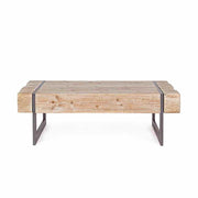 Skandináv stílusú, fenyőfából és fémből készült dohányzóasztal.