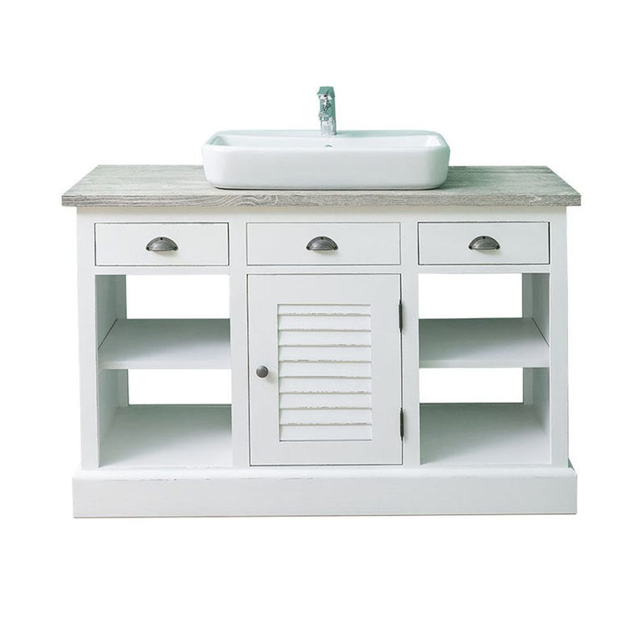 Fenyőfából készült polcos mosdószekrény 3 darab fiókkal