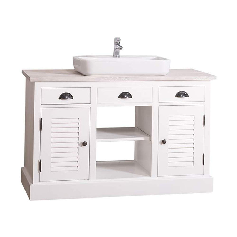 Fenyőfából készült polcos mosdószekrény 3 darab fiókkal